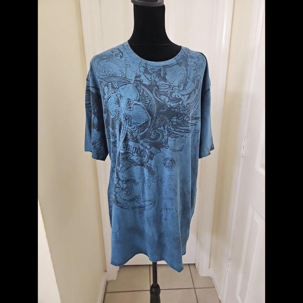 Vintage Y2K Retrofit Shirt Blue Cross Unisex Fit Size XLarge Tee Shirt
